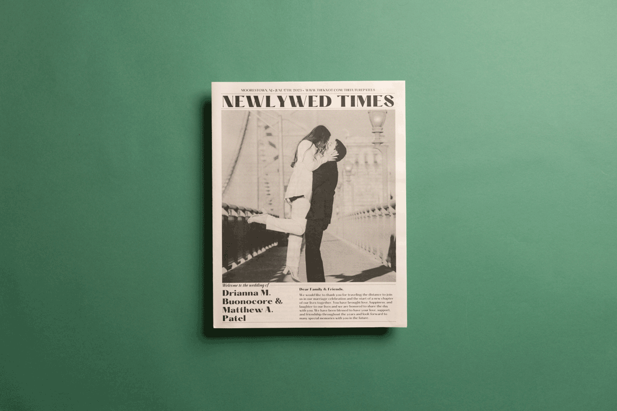 Newlywed Times wedding newspaper. Printed by Newspaper Club.