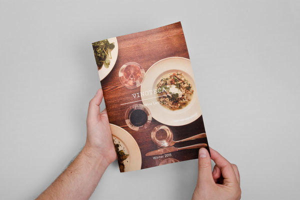 Vinoteca wine list newspaper designed by dn&co