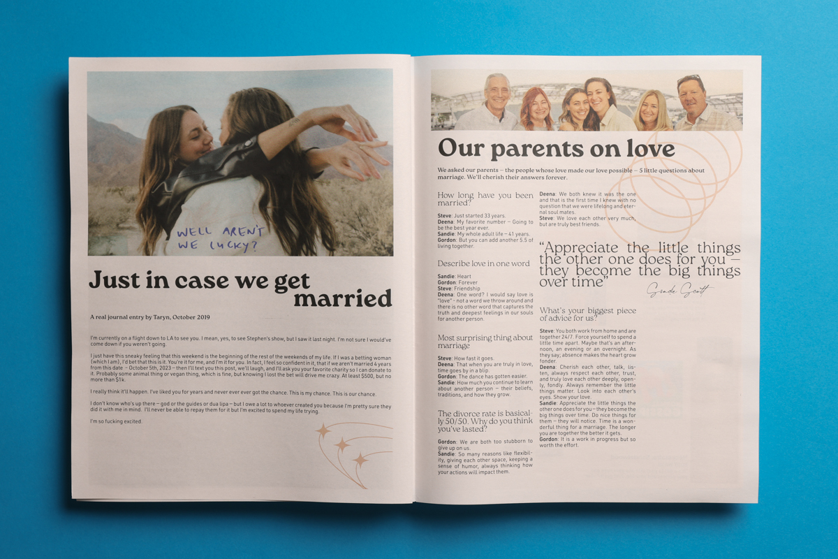 Taryn and Cammie wedding newspaper. Printed by Newspaper Club.