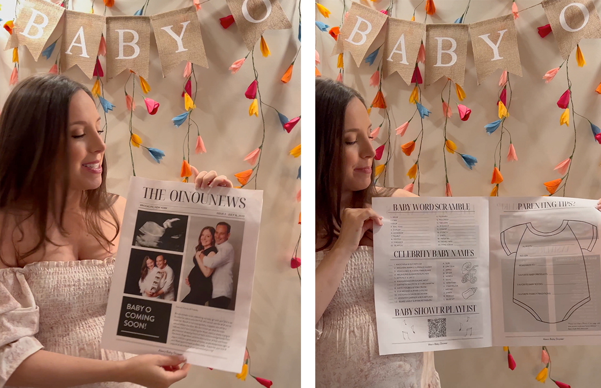 Custom baby shower newspaper designed by Alex Sall. Printed by Newspaper Club.