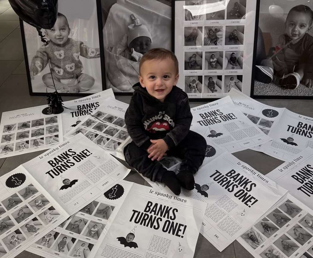 Free Canva template for baby newspaper. DIY birthday newspaper ideas.