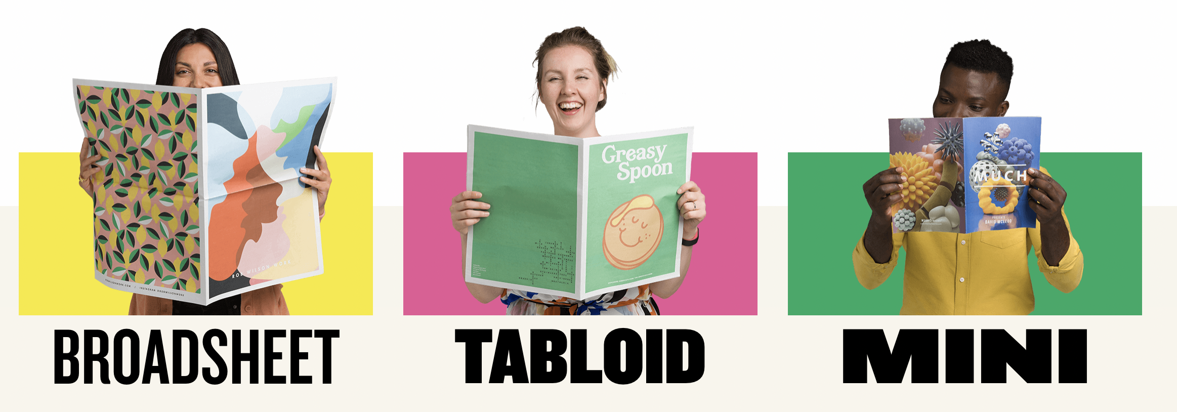 Newspaper Club sizes: mini, tabloid or broadsheet